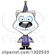 Clipart Of A Cartoon Happy White Cat Wizard Royalty Free Vector Illustration