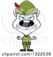 Clipart Of A Cartoon Mad White Cat Robin Hood Royalty Free Vector Illustration