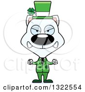 Clipart Of A Cartoon Mad White Irish St Patricks Day Cat Royalty Free Vector Illustration