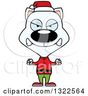 Clipart Of A Cartoon Mad White Cat Christmas Elf Royalty Free Vector Illustration