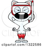 Poster, Art Print Of Cartoon Mad White Cat In Snorkel Gear