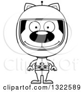 Lineart Clipart Of A Cartoon Black And White Happy Cat Astronaut Royalty Free Outline Vector Illustration
