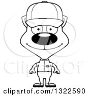 Lineart Clipart Of A Cartoon Black And White Happy Cat Baseball Player Royalty Free Outline Vector Illustration