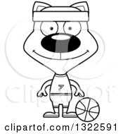 Lineart Clipart Of A Cartoon Black And White Happy Cat Basketball Player Royalty Free Outline Vector Illustration