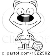 Lineart Clipart Of A Cartoon Black And White Happy Cat Beach Volleyball Player Royalty Free Outline Vector Illustration