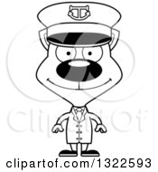 Lineart Clipart Of A Cartoon Black And White Happy Cat Captain Royalty Free Outline Vector Illustration