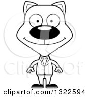 Lineart Clipart Of A Cartoon Black And White Happy Cat Business Man Royalty Free Outline Vector Illustration