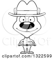 Lineart Clipart Of A Cartoon Black And White Happy Cat Cowboy Royalty Free Outline Vector Illustration