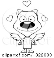 Lineart Clipart Of A Cartoon Black And White Happy Cat Cupid Royalty Free Outline Vector Illustration by Cory Thoman