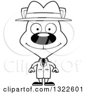 Lineart Clipart Of A Cartoon Black And White Happy Cat Detective Royalty Free Outline Vector Illustration