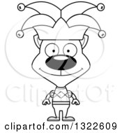 Lineart Clipart Of A Cartoon Black And White Happy Jester Cat Royalty Free Outline Vector Illustration