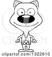 Lineart Clipart Of A Cartoon Black And White Happy Karate Cat Royalty Free Outline Vector Illustration