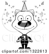 Poster, Art Print Of Cartoon Black And White Happy Party Cat