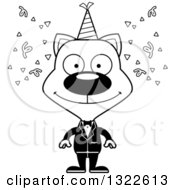 Lineart Clipart Of A Cartoon Black And White Happy Party Cat Royalty Free Outline Vector Illustration