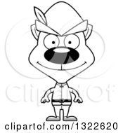 Lineart Clipart Of A Cartoon Black And White Happy Cat Robin Hood Royalty Free Outline Vector Illustration