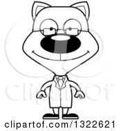 Poster, Art Print Of Cartoon Black And White Happy Cat Scientist