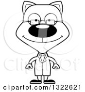 Lineart Clipart Of A Cartoon Black And White Happy Cat Scientist Royalty Free Outline Vector Illustration