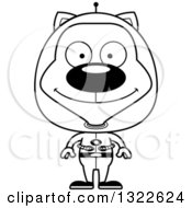 Lineart Clipart Of A Cartoon Black And White Happy Futuristic Space Cat Royalty Free Outline Vector Illustration