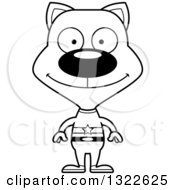 Lineart Clipart Of A Cartoon Black And White Happy Cat Super Hero Royalty Free Outline Vector Illustration