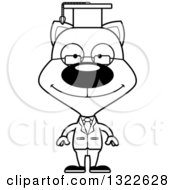 Lineart Clipart Of A Cartoon Black And White Happy Cat Professor Royalty Free Outline Vector Illustration