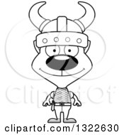 Lineart Clipart Of A Cartoon Black And White Happy Cat Viking Royalty Free Outline Vector Illustration