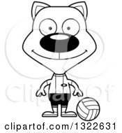 Lineart Clipart Of A Cartoon Black And White Happy Cat Volleyball Player Royalty Free Outline Vector Illustration
