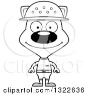 Lineart Clipart Of A Cartoon Black And White Happy Cat Zookeeper Royalty Free Outline Vector Illustration