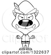 Lineart Clipart Of A Cartoon Black And White Mad Cat Robin Hood Royalty Free Outline Vector Illustration