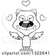 Lineart Clipart Of A Cartoon Black And White Mad Cat Cupid Royalty Free Outline Vector Illustration