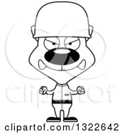 Lineart Clipart Of A Cartoon Black And White Mad Cat Army Soldier Royalty Free Outline Vector Illustration