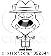 Lineart Clipart Of A Cartoon Black And White Mad Cat Detective Royalty Free Outline Vector Illustration