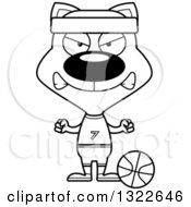 Lineart Clipart Of A Cartoon Black And White Mad Cat Basketball Player Royalty Free Outline Vector Illustration