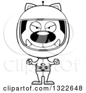 Lineart Clipart Of A Cartoon Black And White Mad Cat Astronaut Royalty Free Outline Vector Illustration