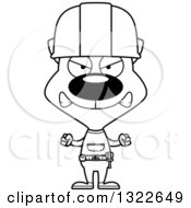 Lineart Clipart Of A Cartoon Black And White Mad Cat Construction Worker Royalty Free Outline Vector Illustration