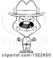 Lineart Clipart Of A Cartoon Black And White Mad Cat Cowboy Royalty Free Outline Vector Illustration