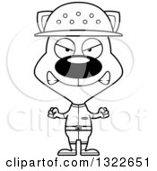 Lineart Clipart Of A Cartoon Black And White Mad Cat Zookeeper Royalty Free Outline Vector Illustration