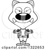 Lineart Clipart Of A Cartoon Black And White Mad Cat Hiker Royalty Free Outline Vector Illustration
