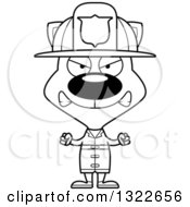 Lineart Clipart Of A Cartoon Black And White Mad Cat Firefighter Royalty Free Outline Vector Illustration