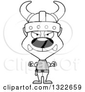 Lineart Clipart Of A Cartoon Black And White Mad Cat Viking Royalty Free Outline Vector Illustration