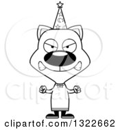 Lineart Clipart Of A Cartoon Black And White Mad Cat Wizard Royalty Free Outline Vector Illustration