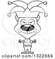 Lineart Clipart Of A Cartoon Black And White Mad Jester Cat Royalty Free Outline Vector Illustration