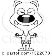Lineart Clipart Of A Cartoon Black And White Mad Karate Cat Royalty Free Outline Vector Illustration