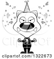 Poster, Art Print Of Cartoon Black And White Mad Party Cat