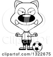 Lineart Clipart Of A Cartoon Black And White Mad Cat Soccer Player Royalty Free Outline Vector Illustration