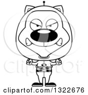 Lineart Clipart Of A Cartoon Black And White Mad Futuristic Space Cat Royalty Free Outline Vector Illustration