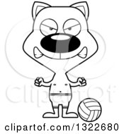 Lineart Clipart Of A Cartoon Black And White Mad Cat Beach Volleyball Player Royalty Free Outline Vector Illustration