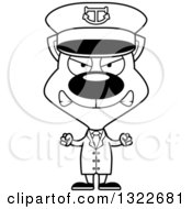 Lineart Clipart Of A Cartoon Black And White Mad Cat Captain Royalty Free Outline Vector Illustration