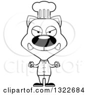 Lineart Clipart Of A Cartoon Black And White Mad Cat Chef Royalty Free Outline Vector Illustration