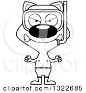 Lineart Clipart Of A Cartoon Black And White Mad Cat In Snorkel Gear Royalty Free Outline Vector Illustration