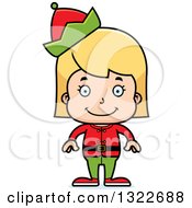 Clipart Of A Cartoon Happy Blond White Christmas Elf Girl Royalty Free Vector Illustration